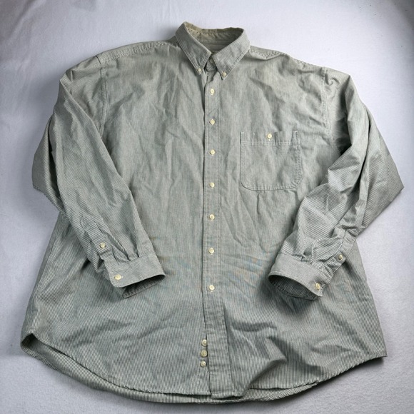 Eddie Bauer Other - Eddie Bauer Mens XXL Tall Green White Striped Button Down Cotton Long Sleeve
